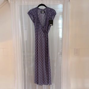Reformation Midi Length Purple Polka Dot Wrap Dress Size Small